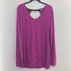 Prana Purple Fuchsia Cut Out Back V Neck Long Sleeve Lightweight Tunic Shirt Top